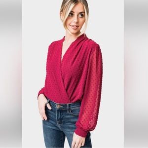 Long Sleeve Blouson Surplice Bodysuit brand new
(NWT) small from gibson look